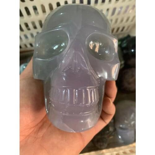 Natural Colored Fluorite Handmade Skull Jade Skull Gemstone Carving Crystal Healing Reiki Home Decor Stone Crystal Craft