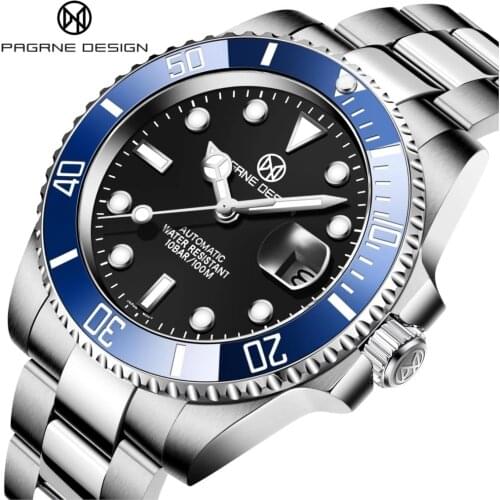 2021 New Men Automatic Mechanical Watch PAGRNE Design Top Brand NH35 Stainless Steel Men 40mm Waterproof Clock Men Reloj Hombre