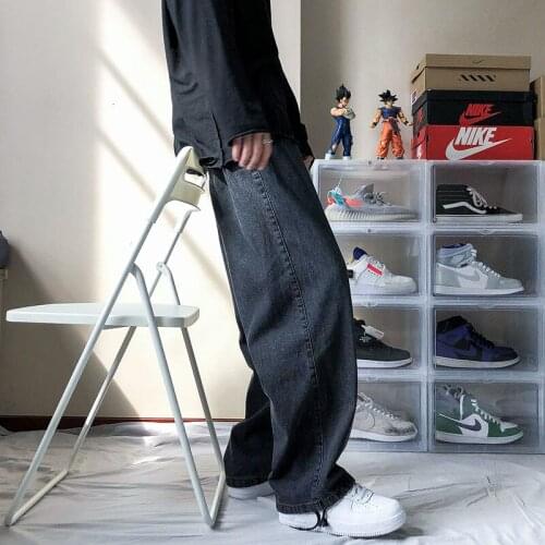 2021 mens new Harajuku loose denim straight pants solid work casual pants versatile jeans motorcycle denim pants Vintage Jeans