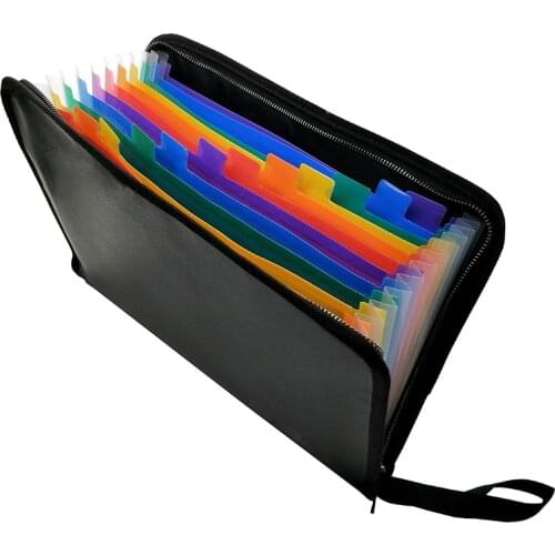 Fireproof Expanding File Folder with 13 Multicolored Pockets A4 Size Document Organizer with Color Labels Zipper Closure Non-Itc