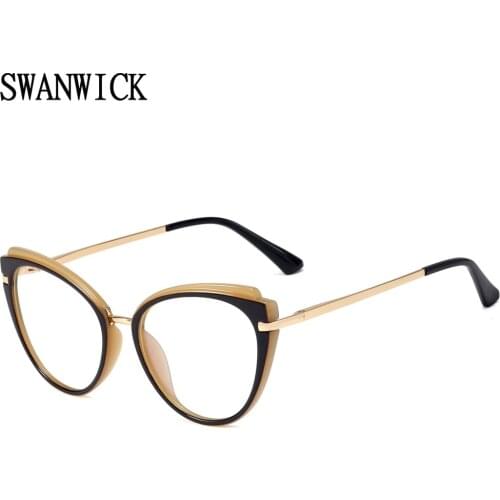 Swanwick blue light blocking glasses optical computer frame cat eye glasses frames for women half metal black transparent retro