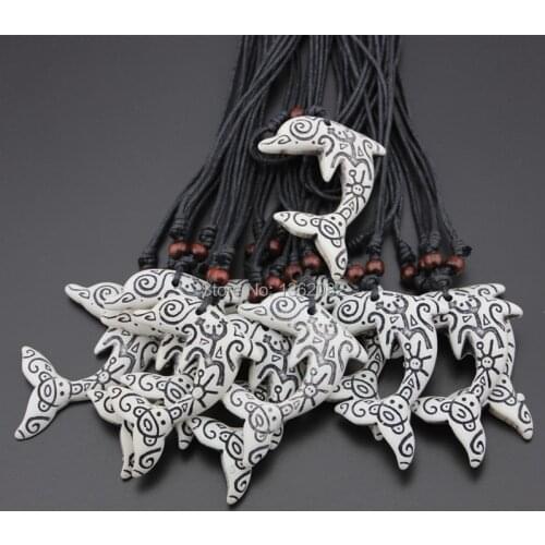 12PCS Faux Bone Taino Sun Smile face Frog Carving Dolphin Pendant Necklace for men womens jewelry Amulet gift MN520