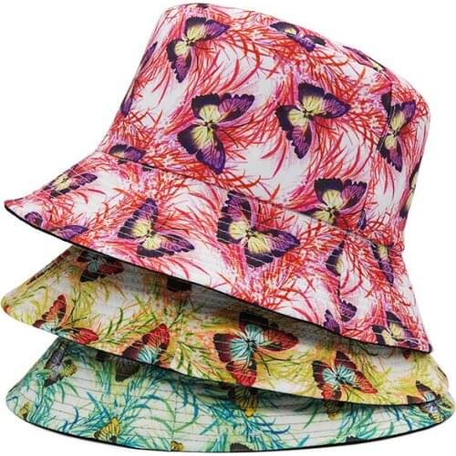New Women Butterfly Double Sided Embroidery Autumn Winter Bucket Hat Foldable Sun Hat Cap Hip Hop Fishing Cap Outdoor Hat Gift