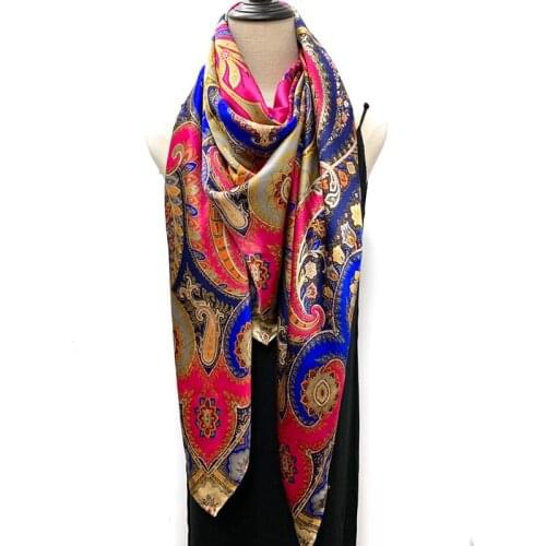 100% Silk Scarf Shawl Women Vintage Oversized Square Cape Wedding Party Travel Sunscreen Wraps 136CM
