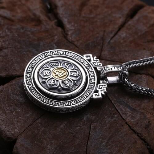 S925 six words men and women authentic words pendant Thai silver ancient Chinese auspicious cloud transfer Pendant