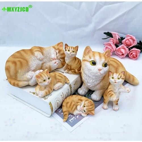 Pet Cat Resin Decoration Painted Animal Sculpture Crafts Birthday Gift Garden Landscaping Props Home Decorations Accessories