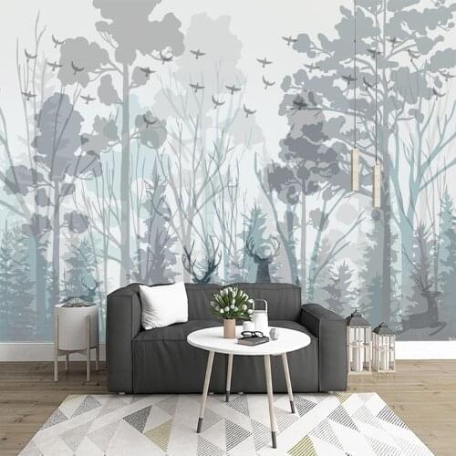 Custom Wallpaper Modern Minimalist Hand Painted Forest Elk Tree Photo Wall Murals Living Room TV Sofa Bedroom Papel De Parede 3D