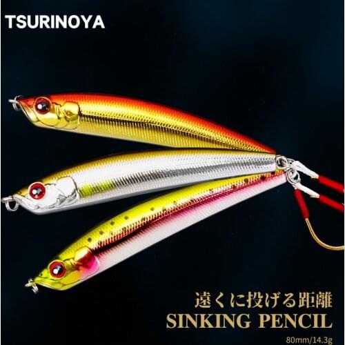 TSURINOYA Fishing Lure DW57 Single Hook Sinking Pencil Hard Lure 80mm 14.3g Long Casting Wobblers MInnow Tremor Pencil Bass Bait