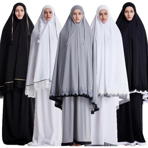 Ramadan Women 2 Piece Muslim Prayer Set Khimar Abaya Overhead Hijab+Skirt Full Cover Islam Clothing Middle East Worship Service