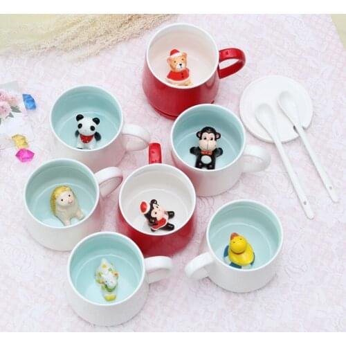 Christmas ceramic mug, lovely three-dimensional animal, milk coffee cup. Creative cartoon christmas gift water cup
