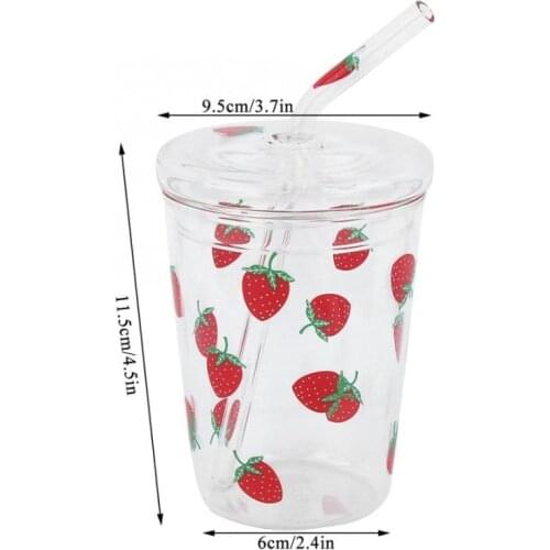 320ml Strawberry Glass Girl Star Letter Pattern Glass with Straw Juice Milk Tea Coffee Wine Creative Cup Gift for Childen