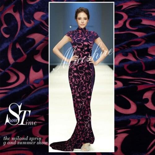 Crazy discount Blue Claret S flowers Flocking fabric silk velvet fabric for party dress/Cheongsam 100% silk fabric 19mm