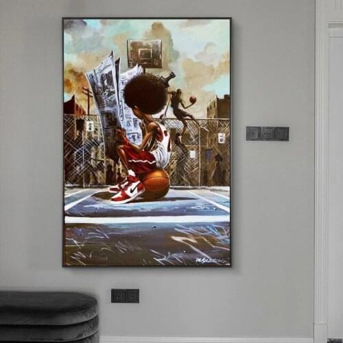 Street Art Posters and Prints Boy On Basketball Court Canvas Painting Inspirational Wall Pictures for Bedroom Decor Childs Gift