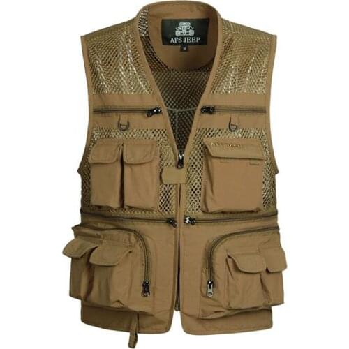 Spring Summer Vest Men Casual Mesh Waistcoat Loose Multi-pockets Collarless Men Photography Vest Plus Size S-4XL