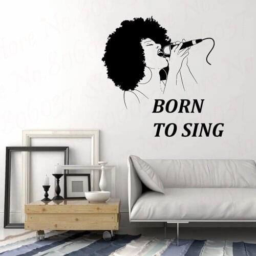 Vinyl wall applique singer quote music karaoke MIC singing sexy African woman sticker mural interior art deco wallpaper WL1646