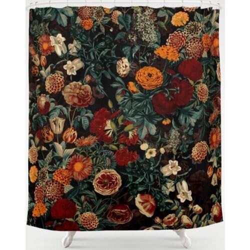Plant Shower Curtain Colorful Flowers Bathroom Shower Curtain Waterproof Fabric Shower Curtain &12 Hook