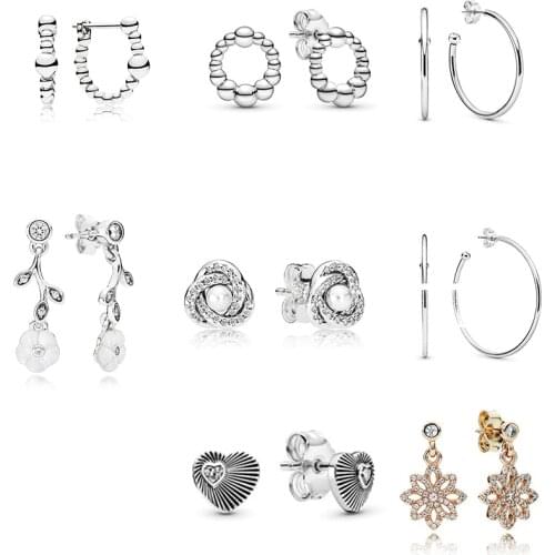 2020 Valentines Day New High-quality 925 Ohrringe silver hoop Circle Stud earrings Original Woman Jewelry Exquisite Simple Gift