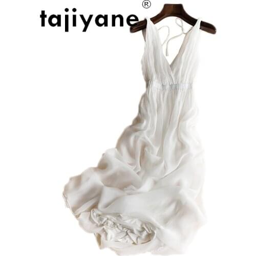 Tajiyane Real Silk Boho Dress for Women Sexy Sleeveless Beach Dresses 2021 Female White Backless Long Sundress Robe Longue HLY44
