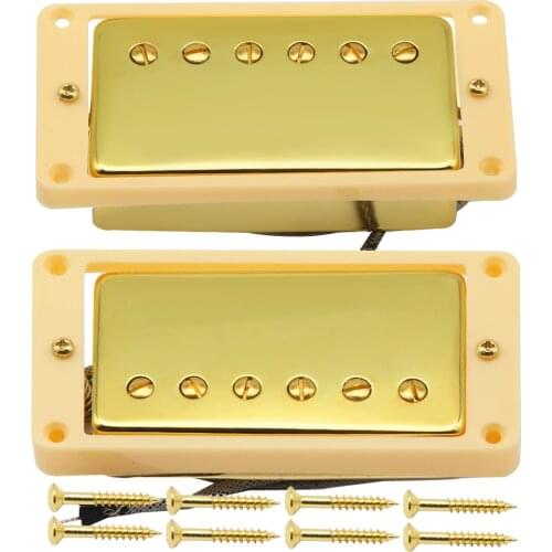FLEOR 2pcs Neck&Bridge Pickup Alnico 5 Electric Guitar Humbucker Pickup Gold with Cream Curved Frame for LP Style Guitar
