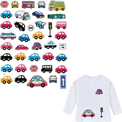 1 Piece Patch With Various Small Ironing Stickers Lovely Micro-Cars Iron-on Patches For Clothing Heat Transfer Appliques
