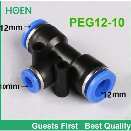 100 pcs PEG Reducing Unequal tee Union PEG12-10 Tee redecer 12mm to 10mm Air Tube Fitting One touch push In pneumatic fitting