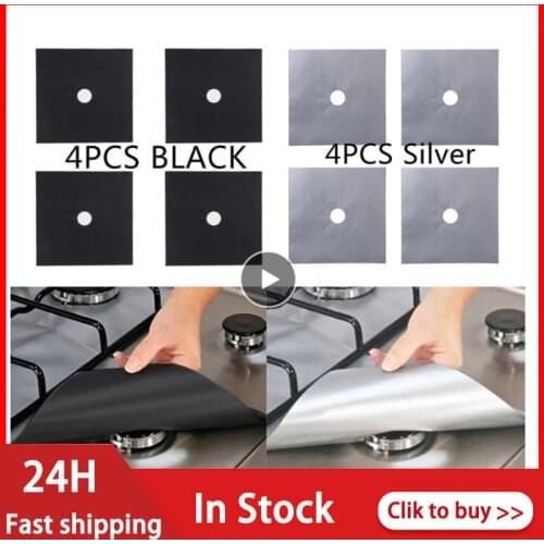 4PCS Set Reusable Foil Cover Gas Stove Protector Non-Stick Stovetop Burner Sheeting Mat Pad Clean Liner For Kitchen Cookware New