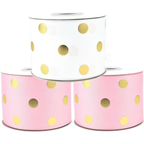 50yards 75mm Gold Foil Polka Dots Grosgrain Ribbon For DIY Accessories Welcome Custom designs