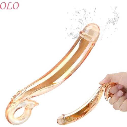 OLO Butt Anal Plug Sex Toys for Women Transparant Crystal Cock Golden Glass Dildo Fake Penis Female Masturbation Vagina Massage
