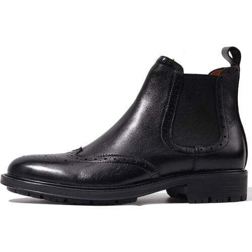Men Cow Leather Chelsea Boots Ankle Handmade Luxury Trainers Autumn Brogue Shoes Slip-On Male Business Casual Shoes Boots