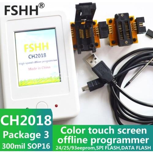 CH2018 Color screen offline programmer SPI programmer 24/25/93EEPROM DATA SPI FLASH with Clamshell 300mil SOP16 socket adapter