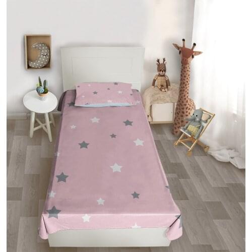 Çocuk odası yatak örtüsü yıldız gri pembe beyaz yatak örtüsü