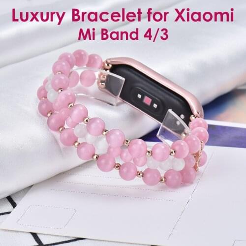 Correa Mi Band 4 Straps Pink Woman Bracelet for Xiaomi Mi Band 3 5 Watchband Replacement Beaded Elastic Wristband Accessories