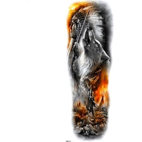 Indian Warrior Full Arm Waterproof Temporary Tattoos Men Boby Arm Sleeves Temporary Tatoo Stickers Fake Tatoo Men
