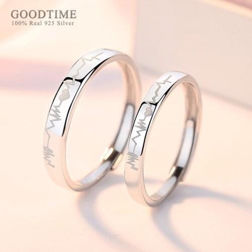 Trendy New Real Sterling Silver 925 Rings For Women Man Heartbeat Shape Couple Ring For Wedding Engagement Jewelry For Lover