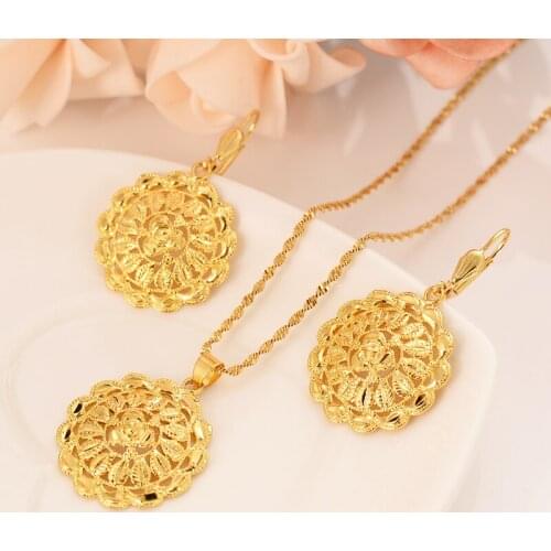 Gold Necklace Earring Set Women Party Gift heart flowe Jewelry Sets daily wear mother gift DIY charms girls lover Fine Jewelry