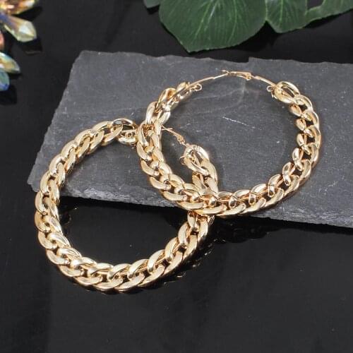 Korea Fashion Gold Color Chain Hoop Earrings for Women 2020 Vintage Simple Popular Metal C Shape Ring Earrings Statement Jewelry