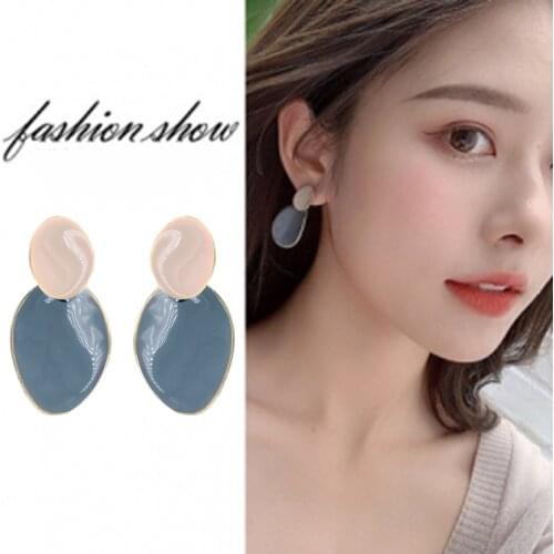 Korean Style Geometric Oval Drip Earrings for Women Statement Earrings Morandi Contrast Color Drop Earrings Fashion Jewelry Gift