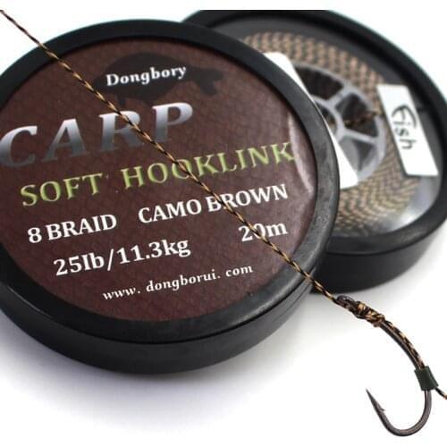 20M Carp Fishing Line 8 Strands Braided Carp Hooklink Camo Brown Soft Hook Link Line 15/25/35LB Carp Rig Wire for Fishing Tackle