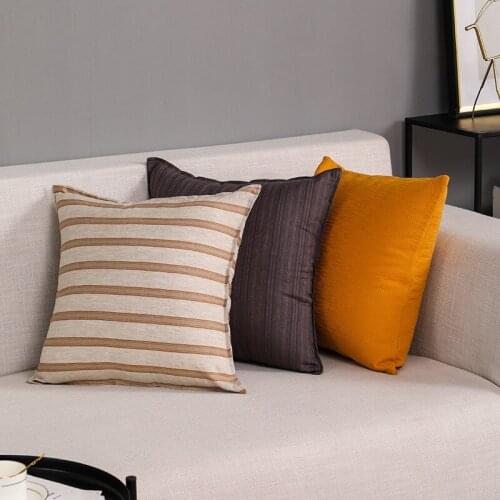 Linen cotton striped cushion cover orange solid pillow cover living room bed office decor pillowcase sofa chair cushion cover