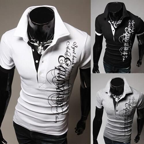 High quality 2021 Fashion Summer Man black white muscle male lapel short sleeve printed polo shirt men clothing slim fit homme