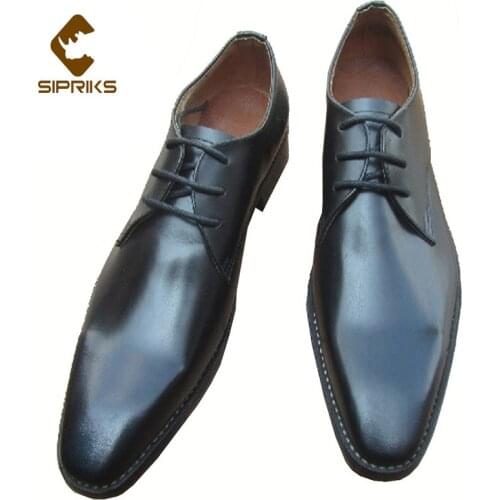 SIPRIKS Genuine Leather Dress Shoes For Mens Italian Handmade Goodyear Welted Shoes Casual Derby Shoe Boss Male Formal Tuxedo 46