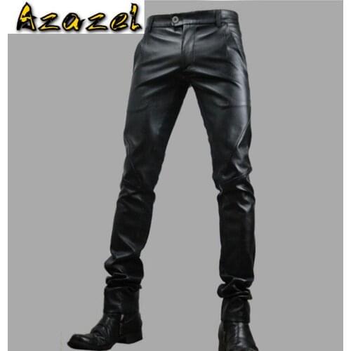 Free Shipping 2020 Man Leather Pants Winter Fashion Feet Pants Men Motorcycle Leather Trousers male Singer splicing Costumes