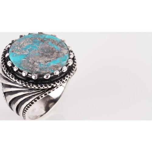 UM US JEWELRY Turquoise Natural Stone Handmade 925 Sterling Silver Men Ring