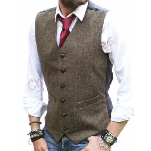 Latest Coat Pant Designs Brown Tweed Men Vest Waistcoat Fashion Slim Fit Mens Formal Wedding Prom Custom High Quality Vestido