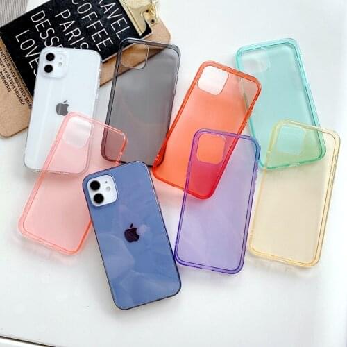 Soft Transparent Phone Case For iPhone 11 12 Mini Pro Max XS X XR Max 6 6S 7 8 Plus SE 2020 Candy Color TPU Bumper Back Cover