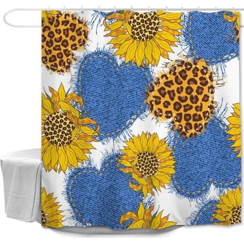 Soap Resistant Yellow Sunflowers Zebra Blue Heart Jeans Effect Plant Bathroom Curtain