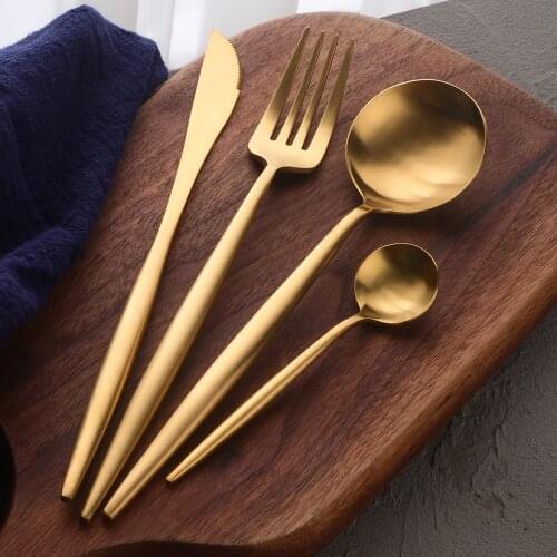 4Pcs 304 Stainless Steel Cutlery Set Golden Travel Cutlery Set Portable Camping Fork Spoon Knife Luxury Tableware Flatware Set