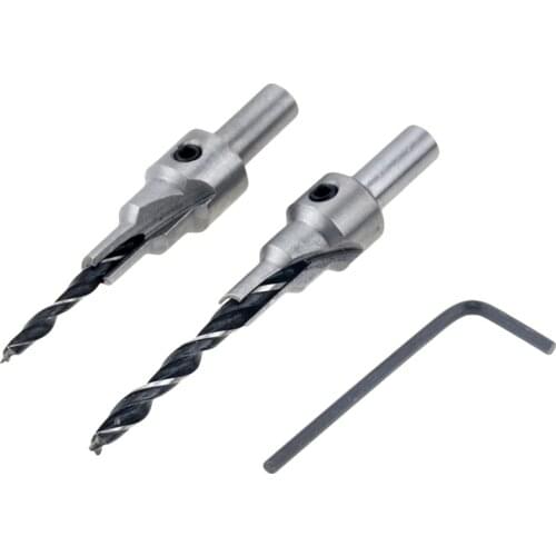 2pcs Countersink Drilling 3 Steps Pilot Drill Bits Set Reamer Screw Wood Window Hinge Hole Saw Chamfer 4 6 5 7mm steps 8mm Shank