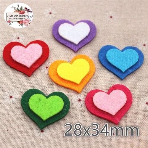28x34mm Non-woven patches heart two-double Felt Appliques for clothes Sewing Supplies diy craft ornament