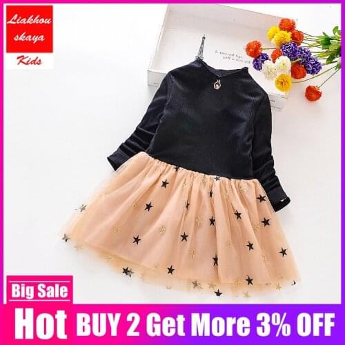 2019 New Baby Girls Long Sleeve Winter Dresses Children Clothing Sequins Stars Princess Costume Toddler Girl Winter Dress 2 Year
